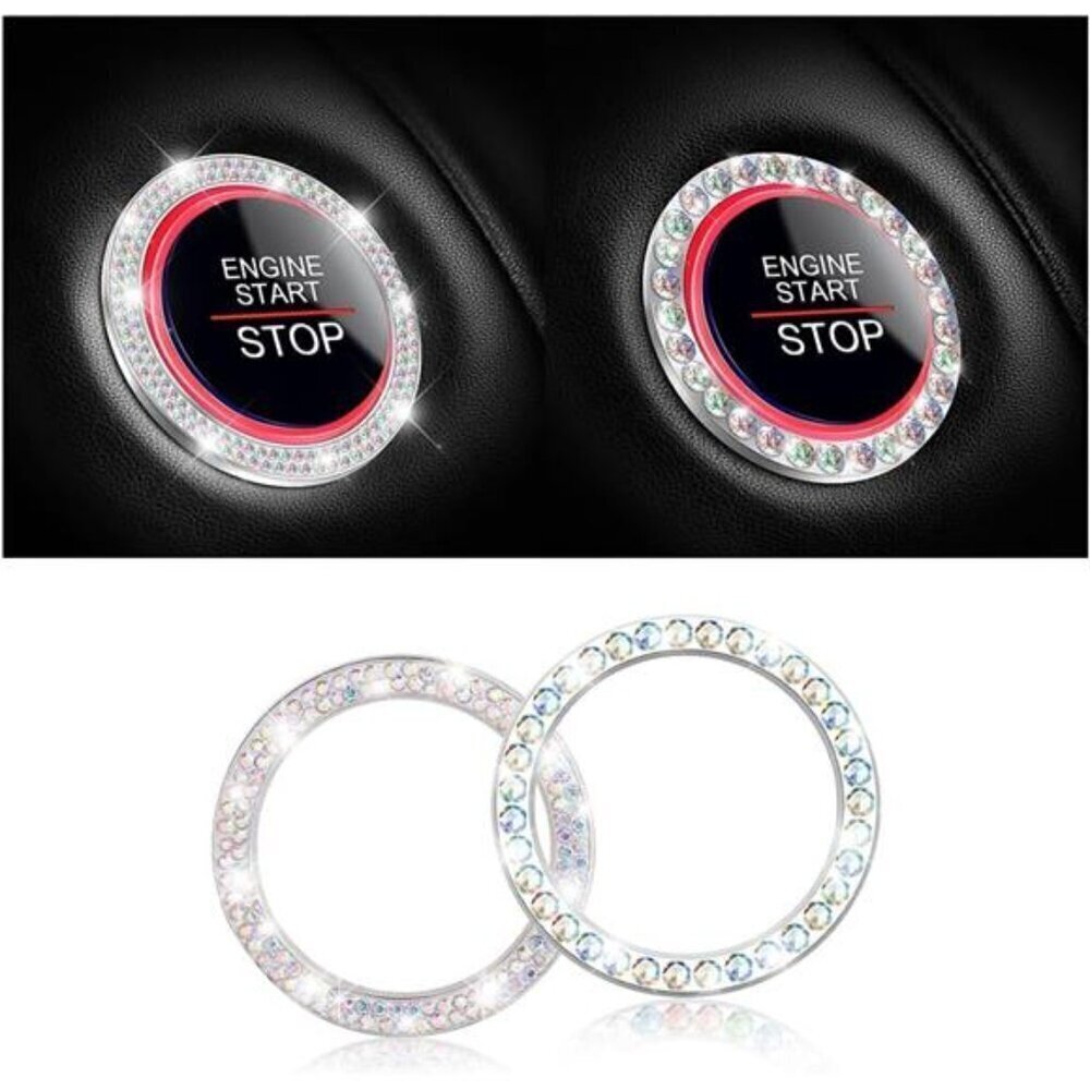 Multi-Color Car Start Button Bling Rhinestone Diamond Engine Button Ring 2-Pack